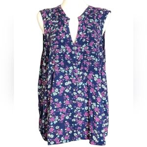 Torrid Blue and Pink Sleeveless Pleated Blouse